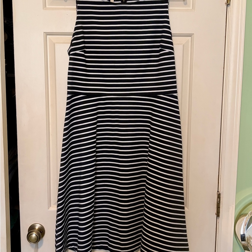 Talbots Navy and White Striped Fit-and-Flare Dress